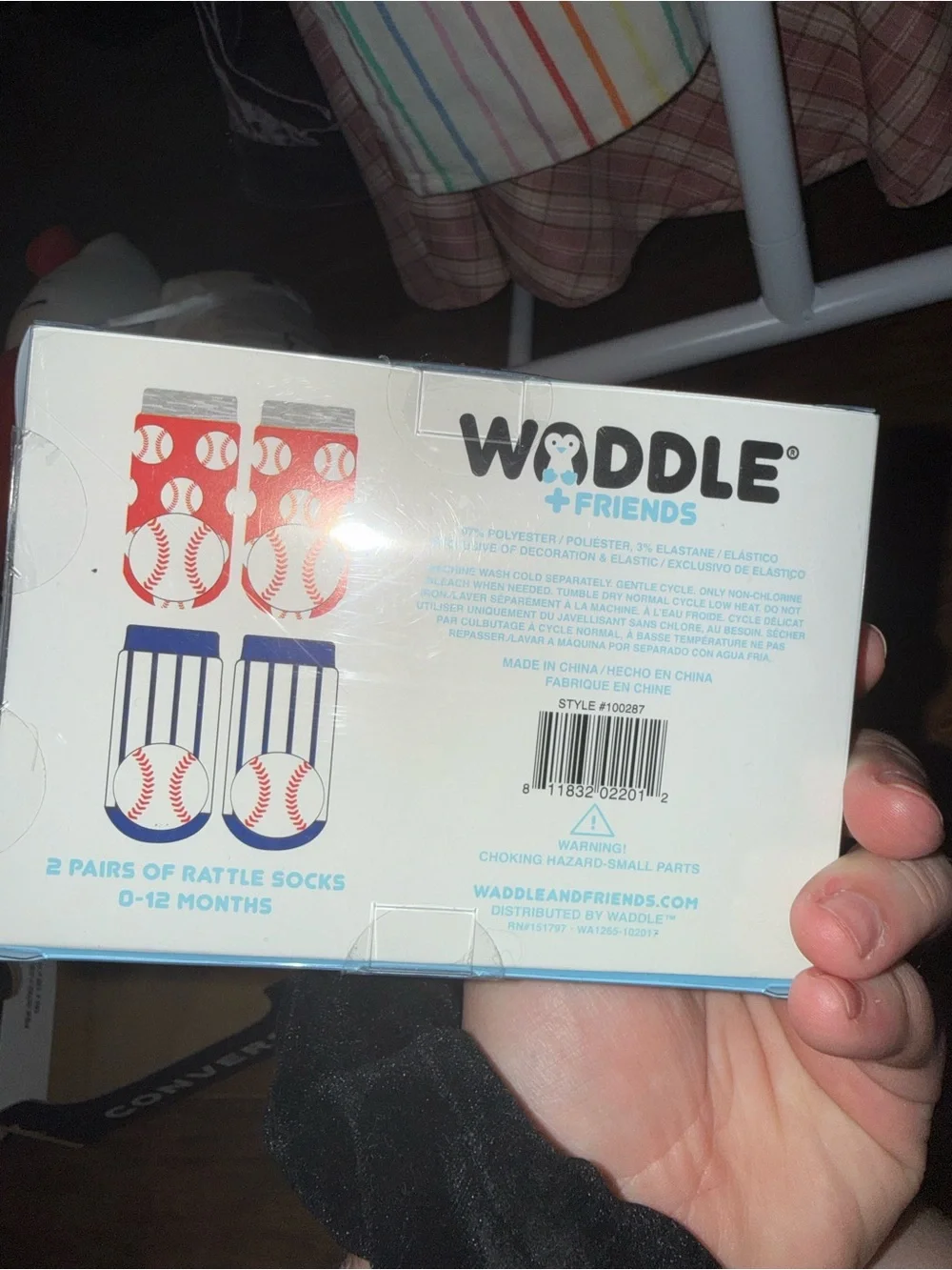 Baby Baseball Rattle Socks - Blue & Red